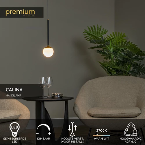 Lucide CALINA - Hanglamp - Ø 9,9 cm - LED Dimb. - 1x9W 2700K - Zwart | Premium - USP